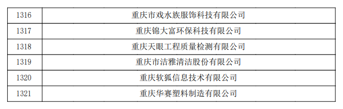 重慶市認定機構2023年認定報備的第二批高新技術企業備案公示名單2